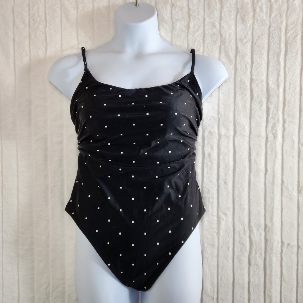 NEW‎ Madewell Second Wave Square Neck One Piece Swimsuit Black Polka Dot XL NWT